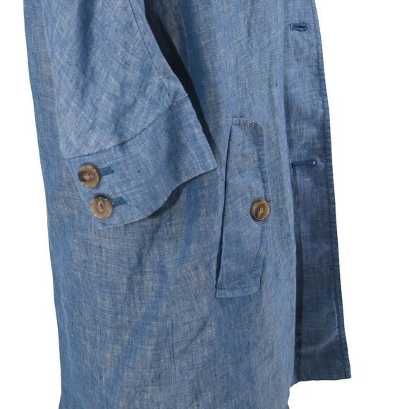 Japanese 100% Linen Blue Button Front Coat Jacket Minimalist Oversized - Picture 5 of 11